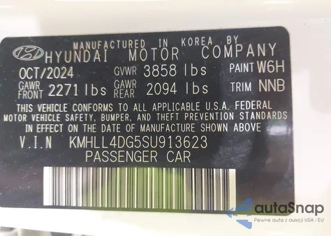 2025 Hyundai Elantra Se z USA, uszkodzony, nr VIN KMHLL4DG5SU913623